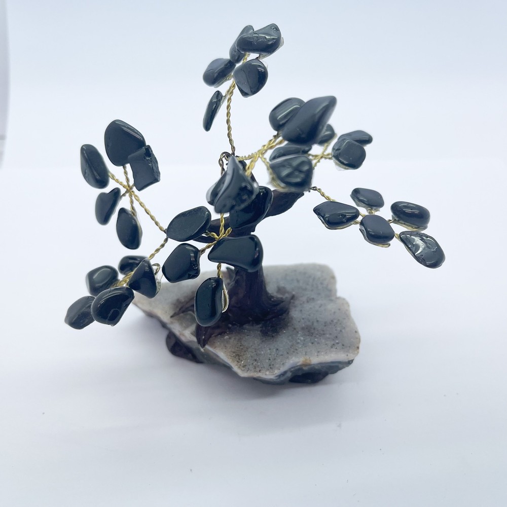 Black Tourmaline Tree With Agate Base $60