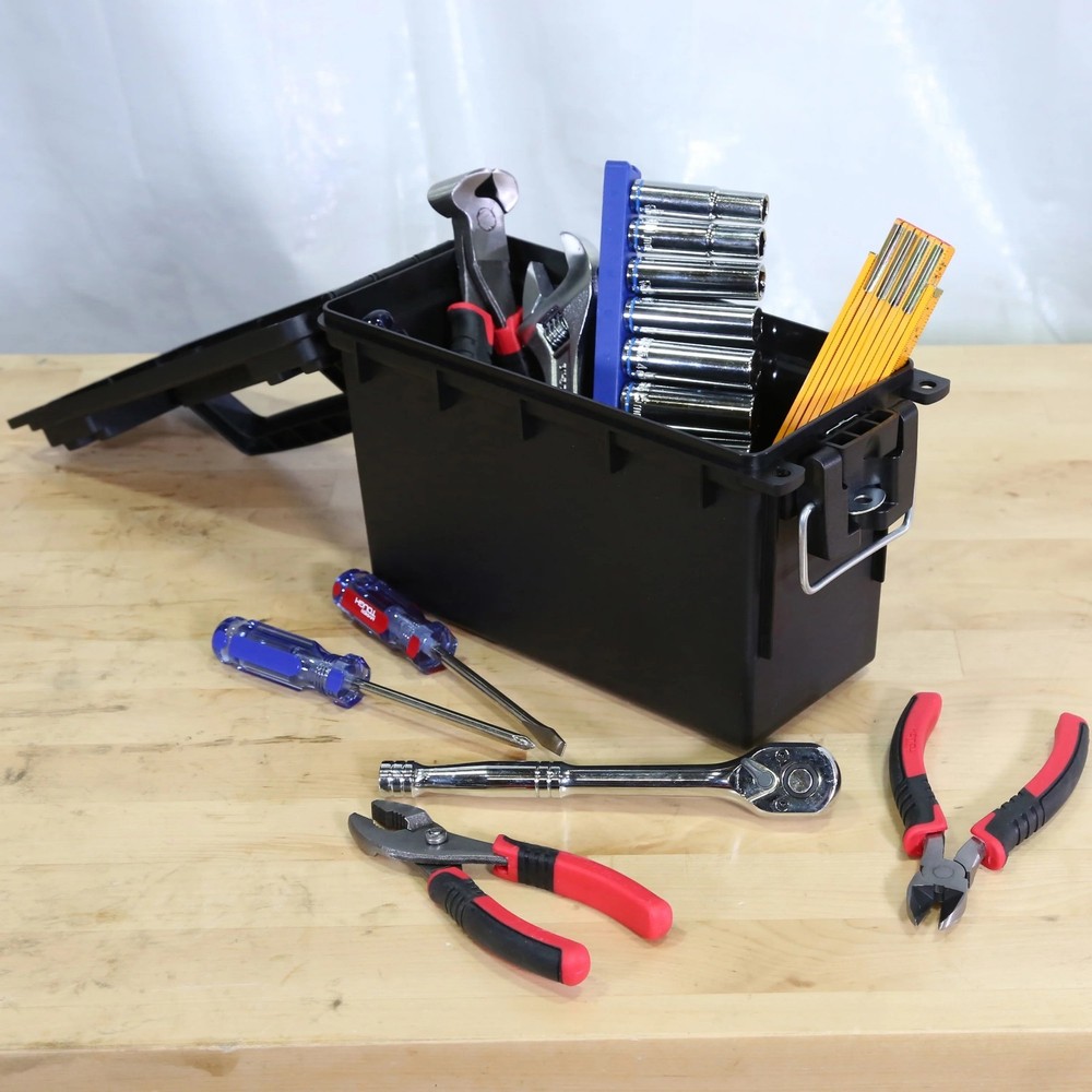 Hyper Tough Locking and Stacking Utility and Tool Box, Black Organization box