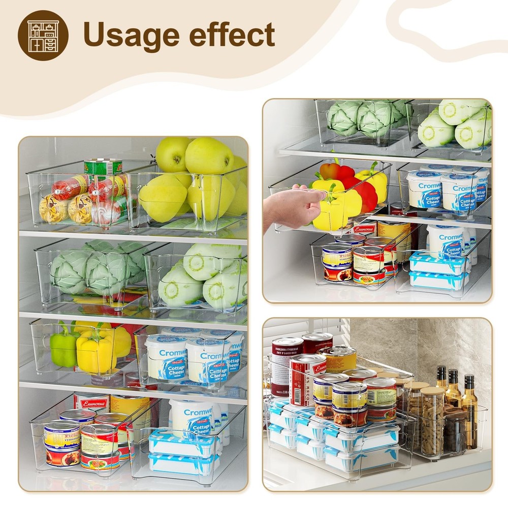 Clear Fridge Organizer, Refrigerator Organizer Bins with Handle, Freezer, Kit...