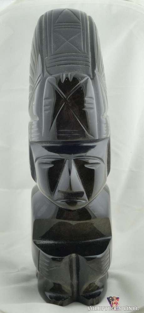 11" Aztec Style Hand Cut Black Obsidian Stone Statue