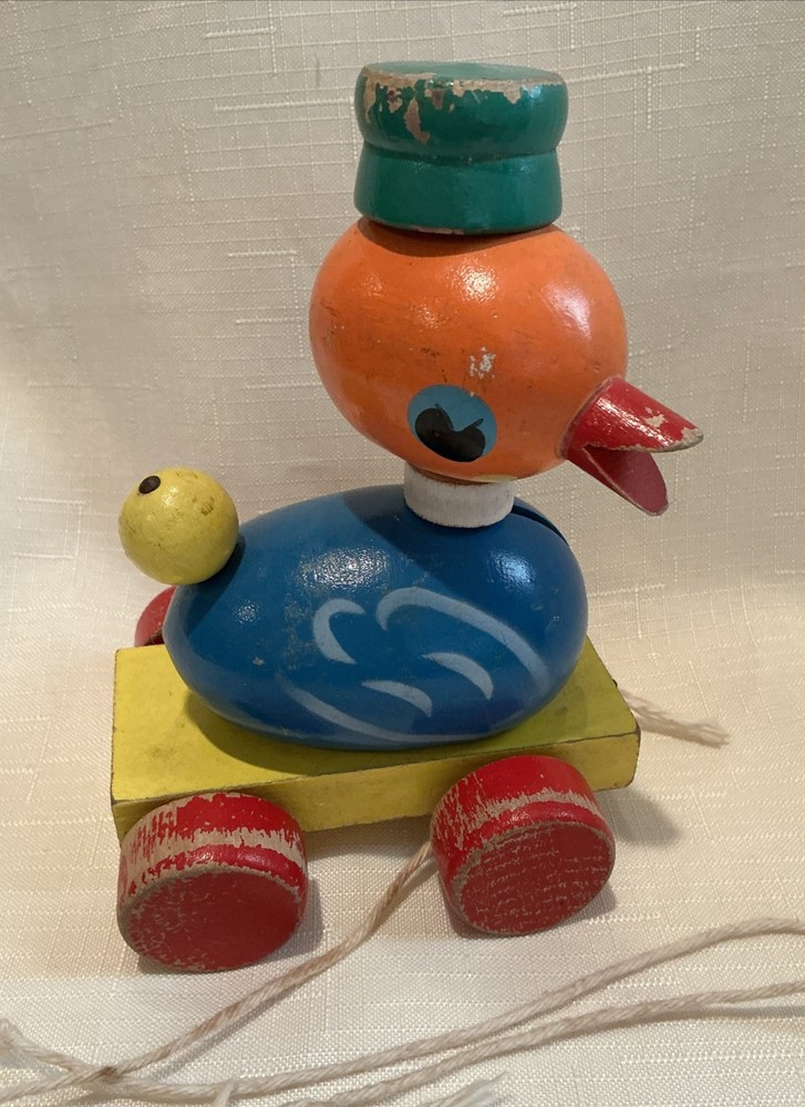 Vintage  Wooden Duck Pull Toy EASTER🐤