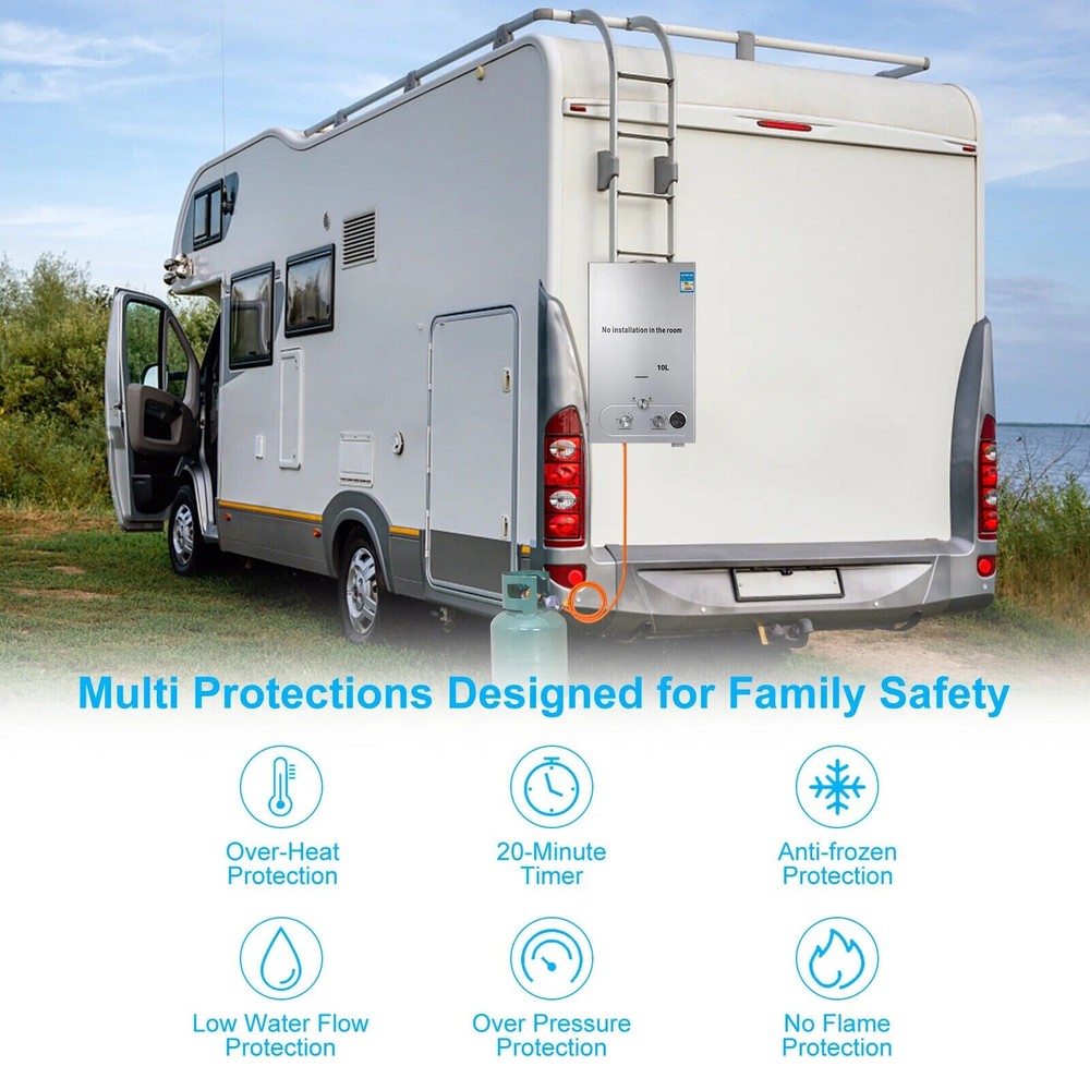 VEVOR LPG Propane Gas 10L Hot Water Heater Tankless Instant Boiler Outdoor RV