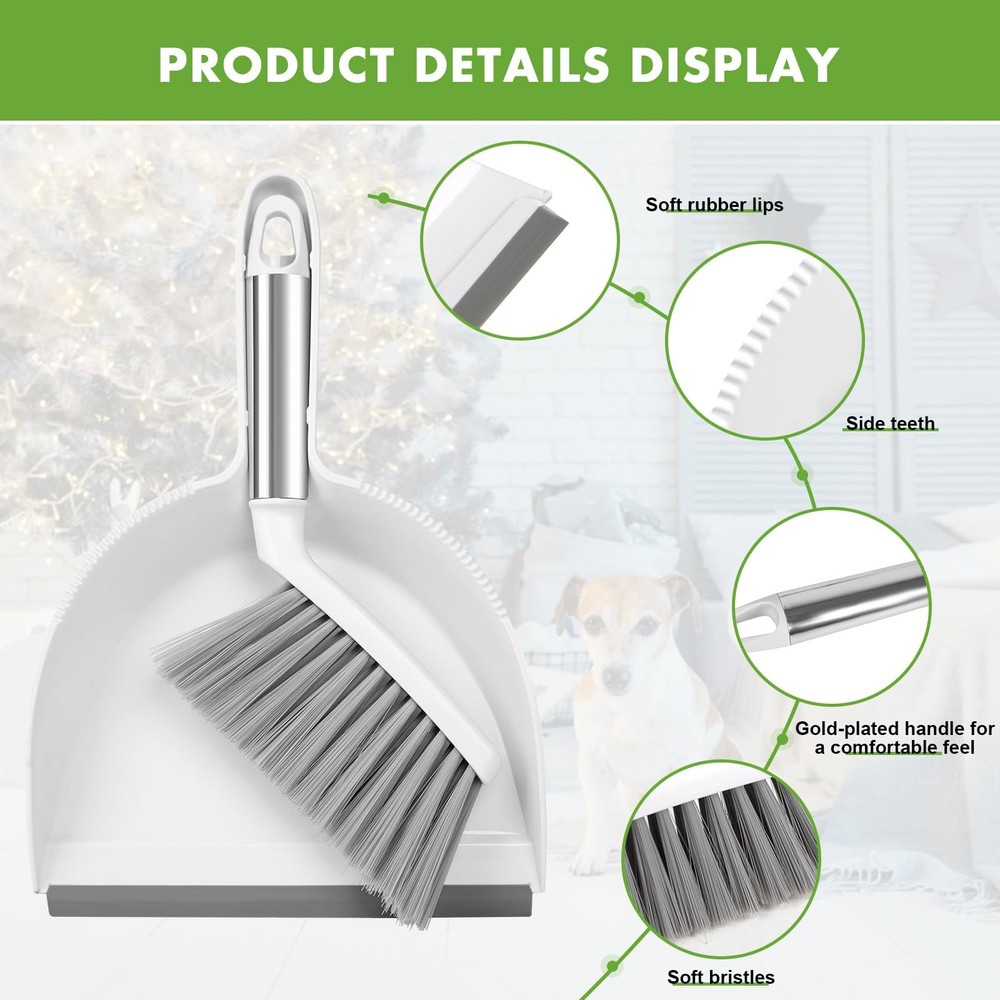 Zehrai Small Broom and Dustpan Set, Brush White
