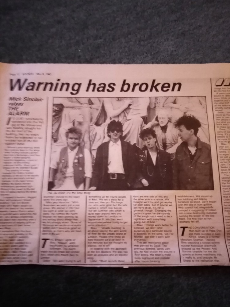 Xm37  Ephemera 1982 Music Article The Alarm