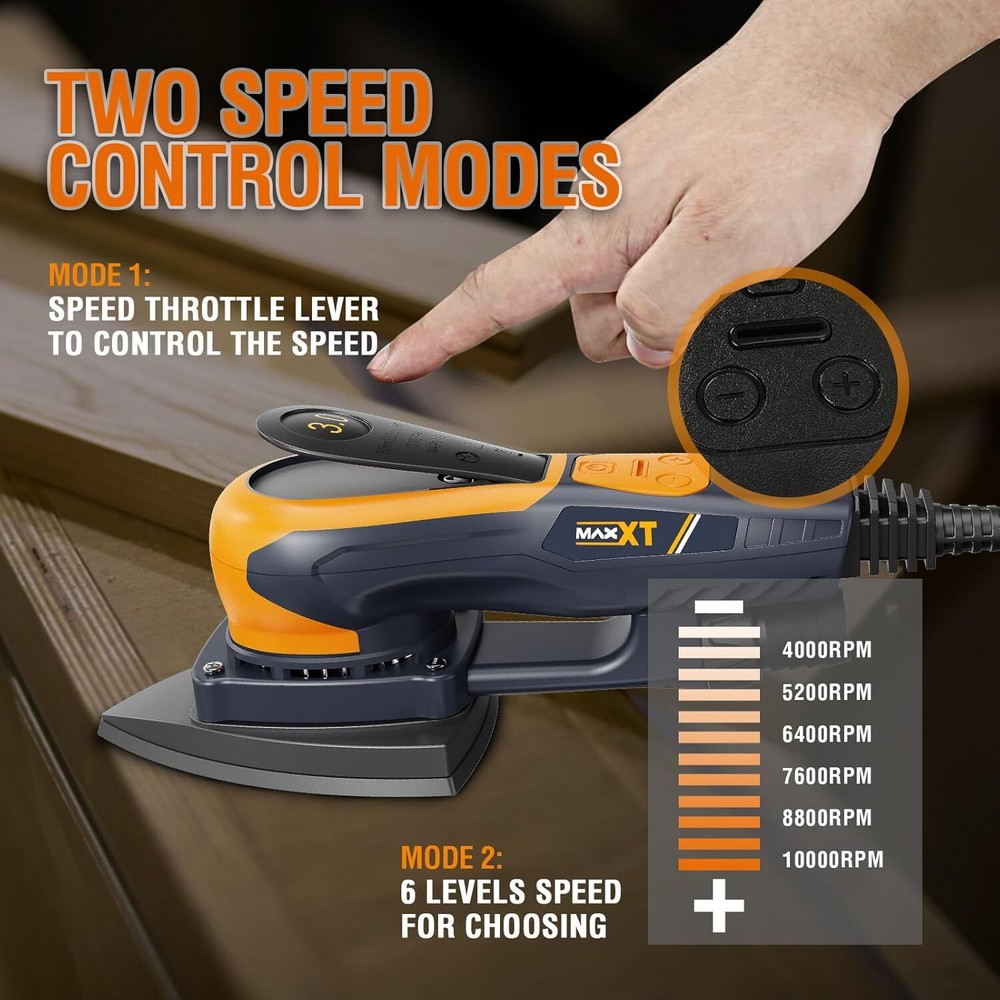 MAXXT 350W Mouse Sander, Low Vibration, Advanced Dust Collection for Woodworking