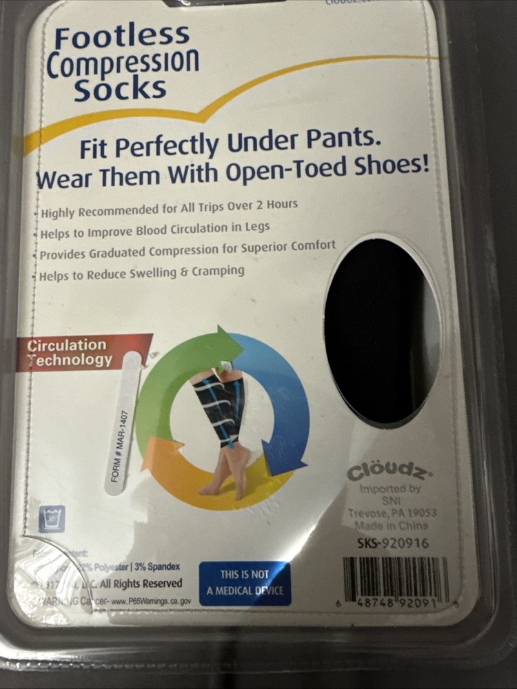 Cloudz Footless Compression Socks Circulation Technology Unisex Large / XL • NEW
