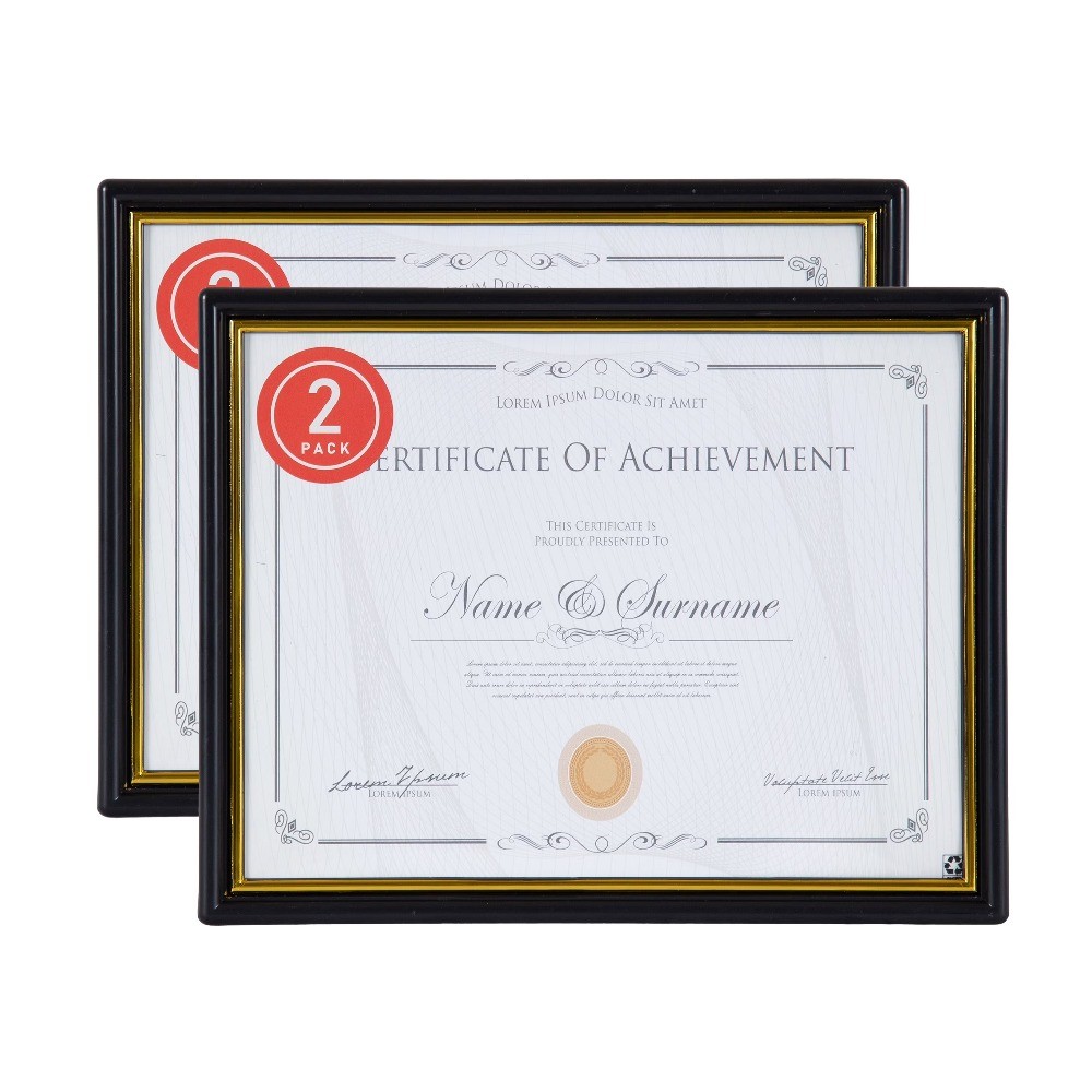 DesignOvation 8.5x11 Basic Black/Gold Document Frame, Set of 2
