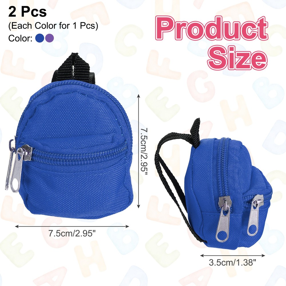 Mini Doll Zipper Backpack, Tiny Doll Backpack(Purple/Dark Blue, 2pcs)