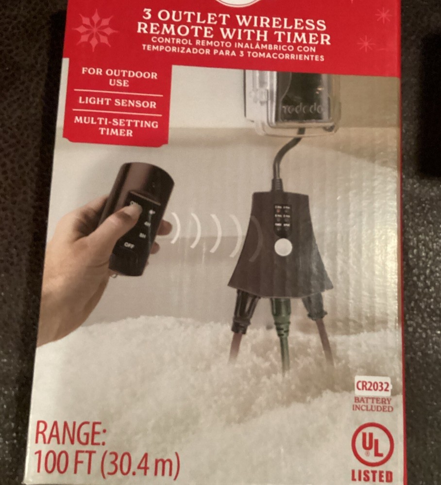 3 Outlet Wireless Remote with Timer Light Sensor Multi Setting Timer Christmas