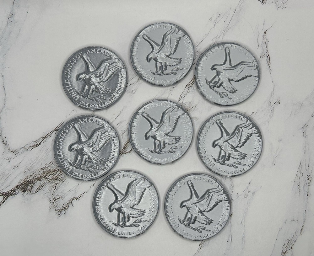 8pc Silver Eagle Style Coin Set | Faux Bullion Rounds Display Props Silver Stack