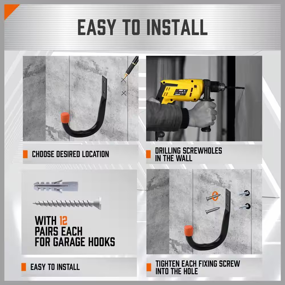 6 In. Garage Hooks, Garage Hooks Heavy Duty Wall Hooks (6-Pack)