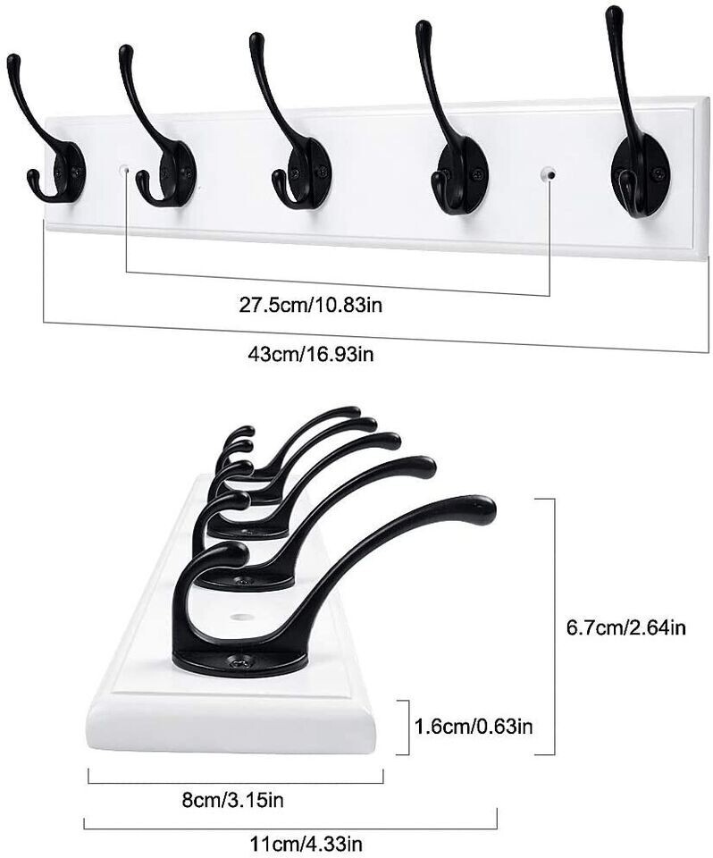 CLOTHES HANGING RACK BAMBOO 17" WHITE COAT , STRONG & STURDY