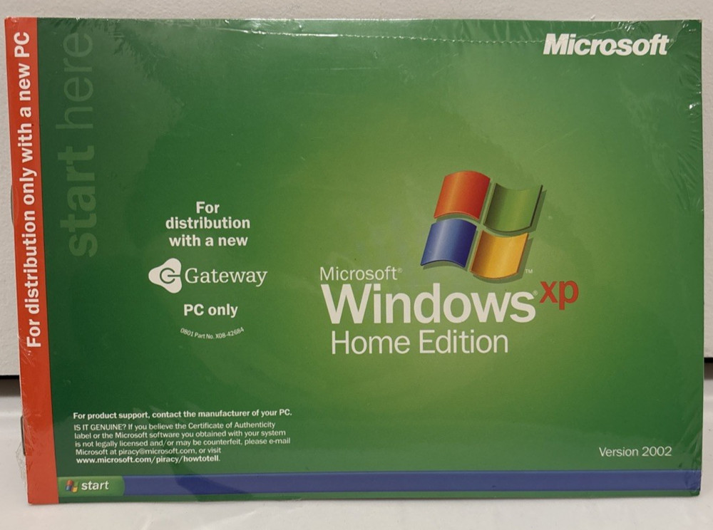 Microsoft Windows XP Home Edition 2002 Version for Gateway PC only New Sealed