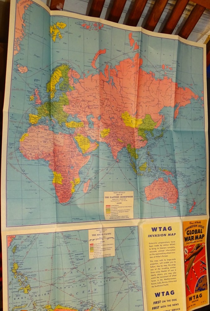 WTAG Worcester Ma. Global War Map in 1943 Mailing Envelope