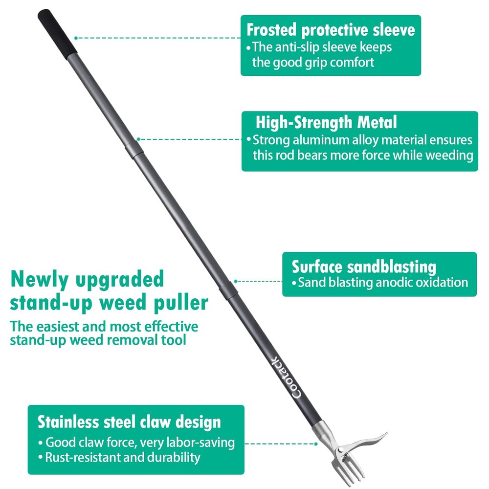 52'' Weed Puller with Long Handle Stand-up Hand Weeder Manual Weeding Tool wi...
