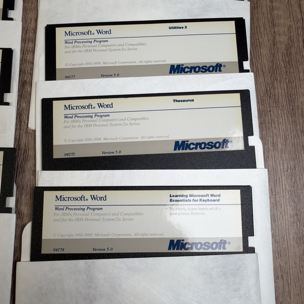 1988 Microsoft Word Processing Program Software 5.0 13 5.25” Floppy Disks