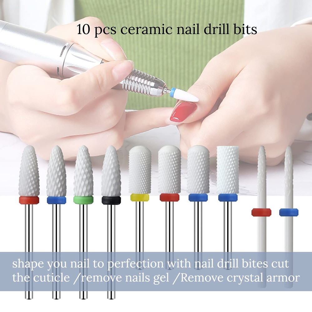 Ceramic Nail Drill Bits 10Pcs- 3/32 10 Count (Pack of 1), Assorted