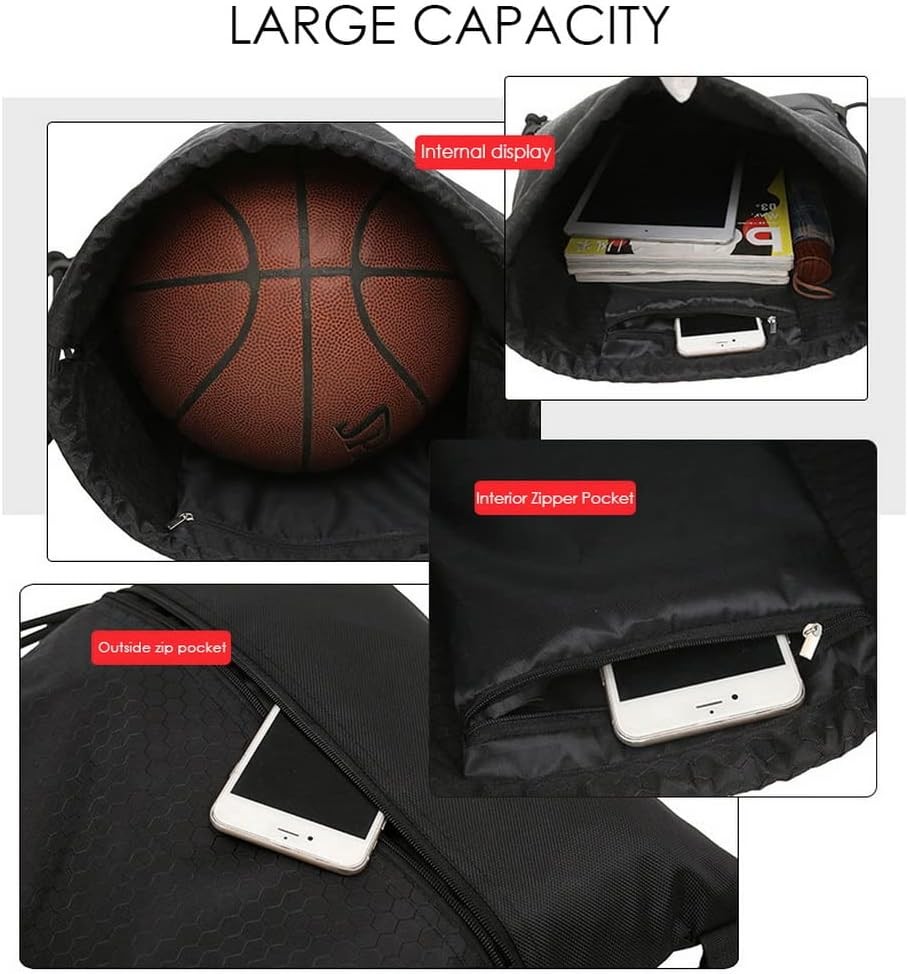 Drawstring Backpack Bag, Waterproof Draw String One Size, Black, Upgraded