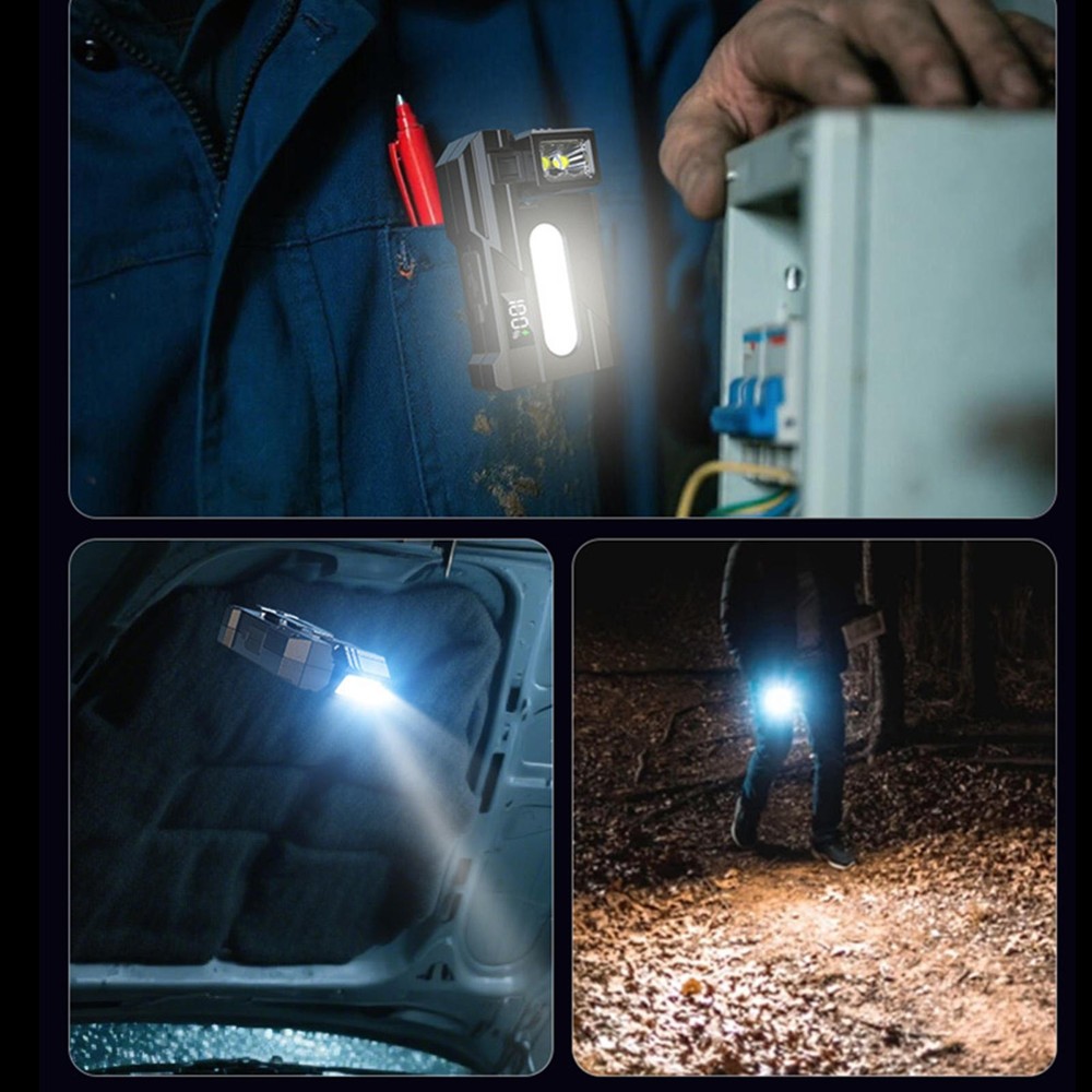 Magnetic LED Work Light USB Rechargeable Flashlight with Multi Color Side Lights