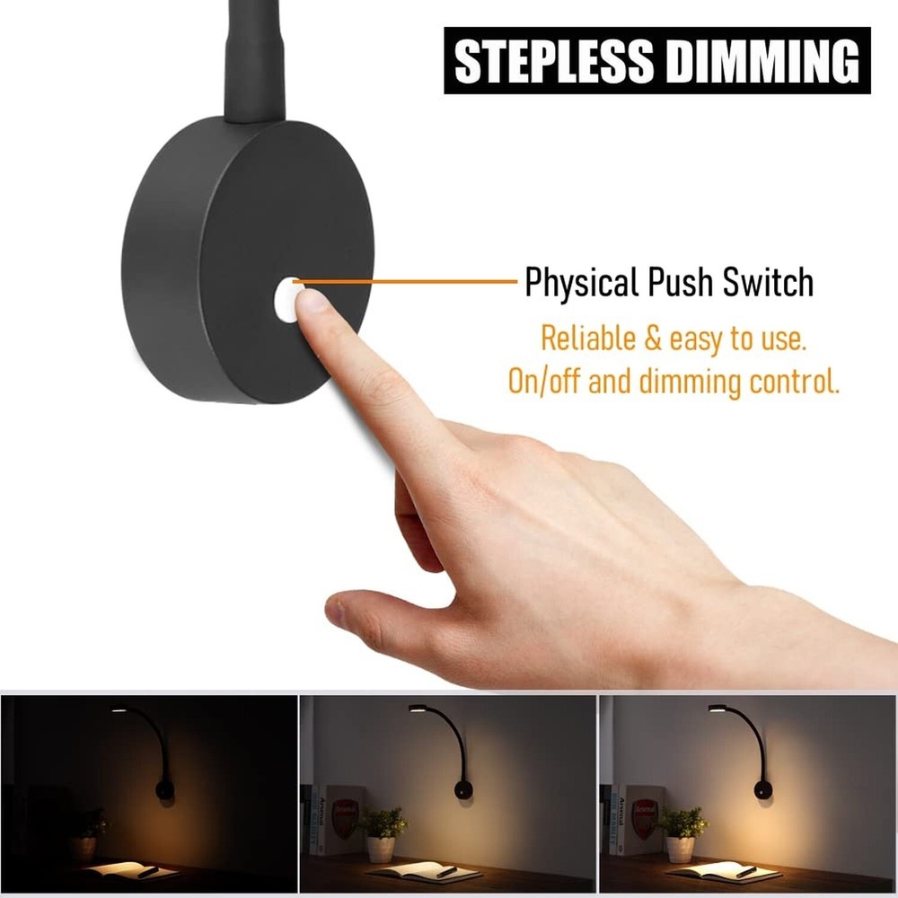 12 Volt Flexible Dimmable LED Reading Light, Full Metal & Red Light & Quick U...