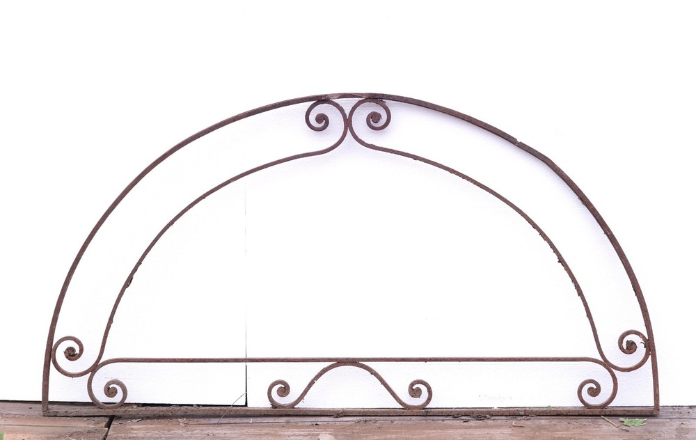 Antique Arched Spiraled Wrought Iron Transom Window