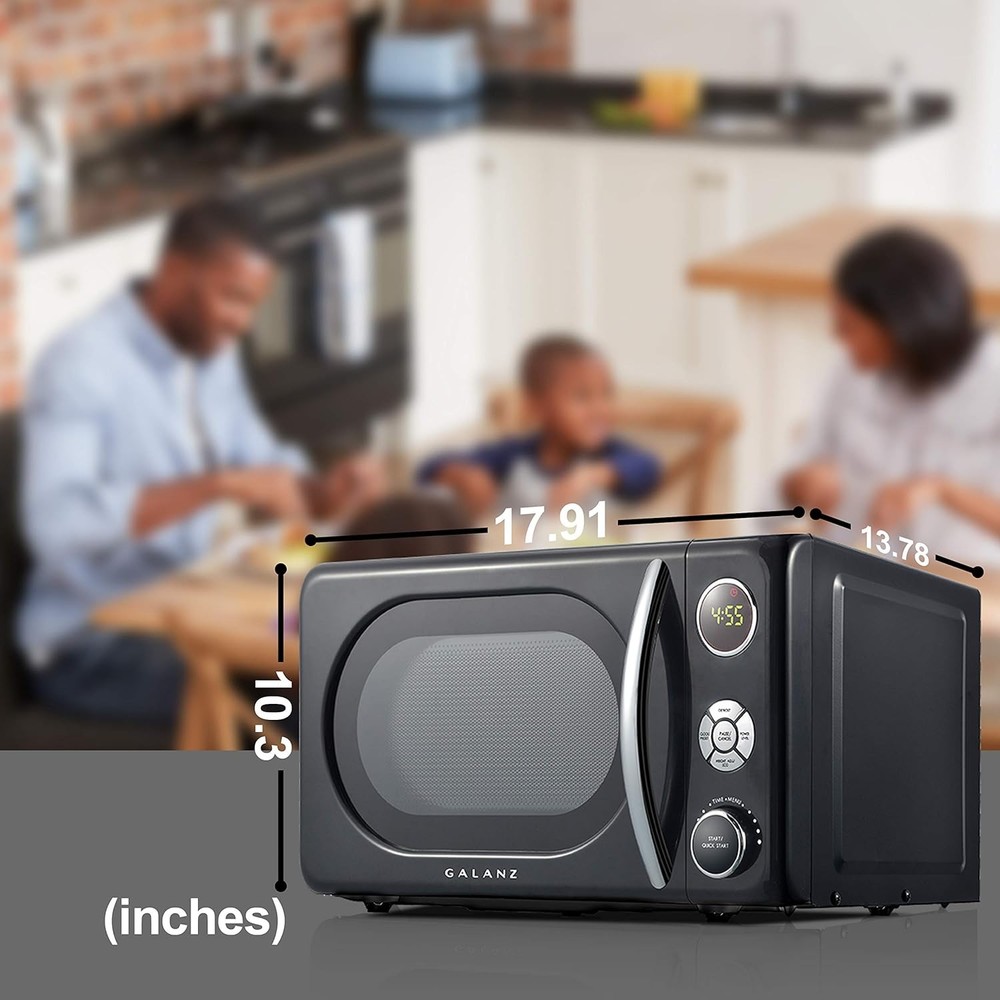 0.7 Cu Ft Retro Microwave Oven LED Pull Handle Child Lock Black