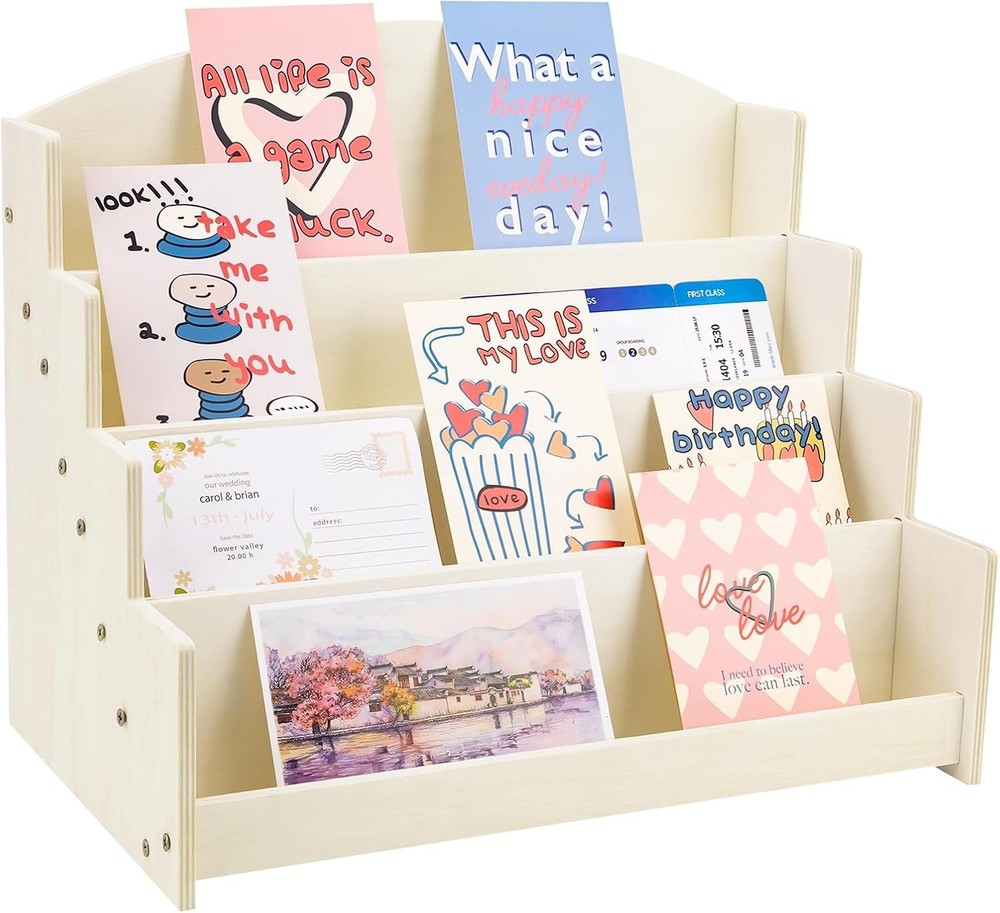 4 Tier 1Pc Wooden Greeting Card Display Stand, Sticker Organizer Rack, Retail...