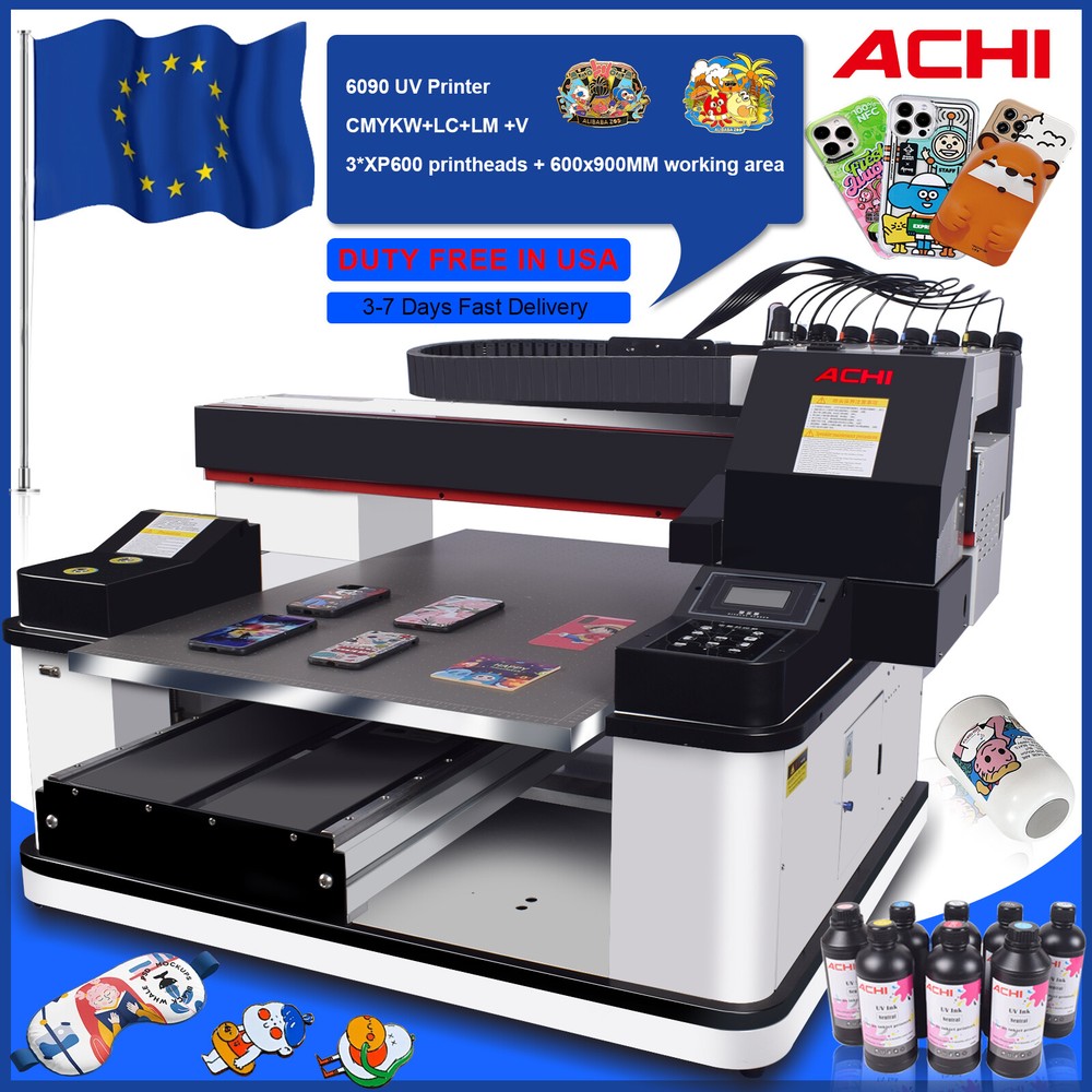 ACHI UV 6090 Printer 3Pcs XP600 Head DTG Flatbed Printer Vacuum Table US Stock