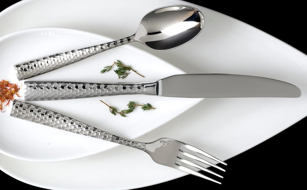 Lucca Flatware Set, 20-Piece, Faceted Stainless