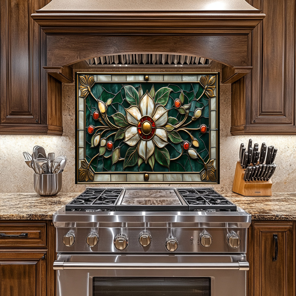 Stained Glass Look Kitchen Backsplash, Pattern Tile One Piece Tempered Glass Kit