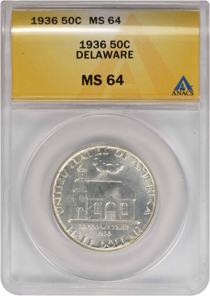 Delaware Commemorative Half Dollar 1936 MS64 ANACS