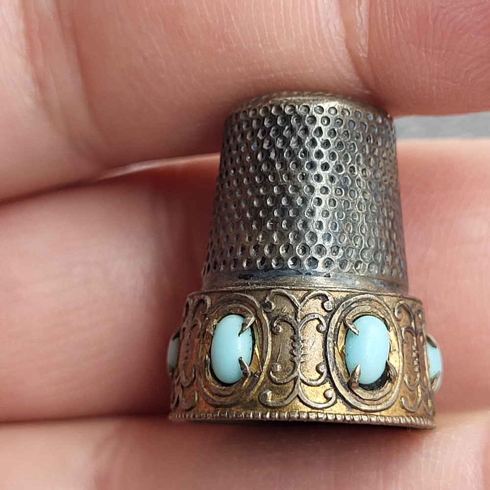 Antique Silver 800 and Turquoise Thimble