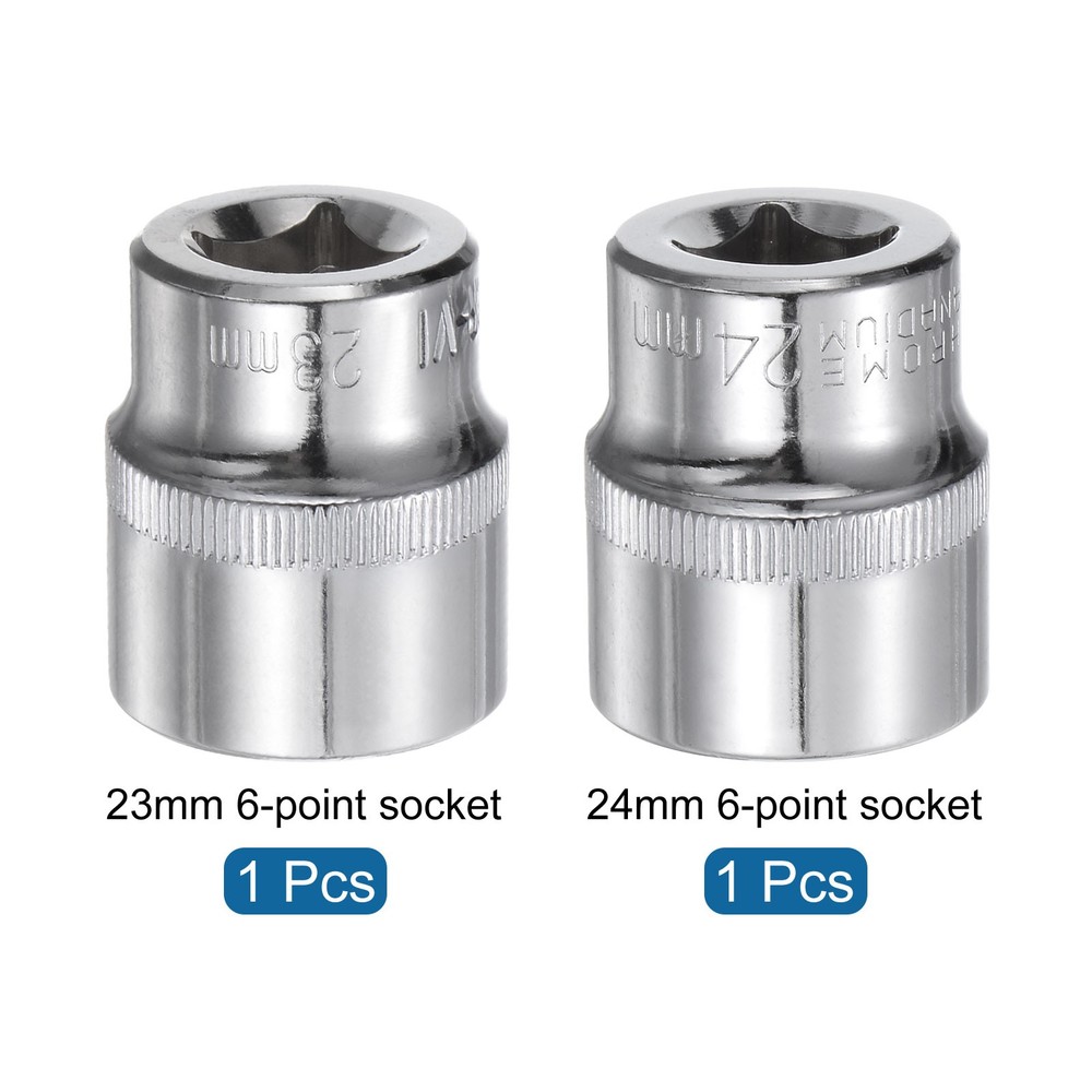 2pcs 6-Point Shallow Socket 1/2" Drive 23mm 24mm Cr-V Metric Socket
