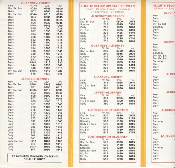 Aurigny Air Services timetable 1989/04/01