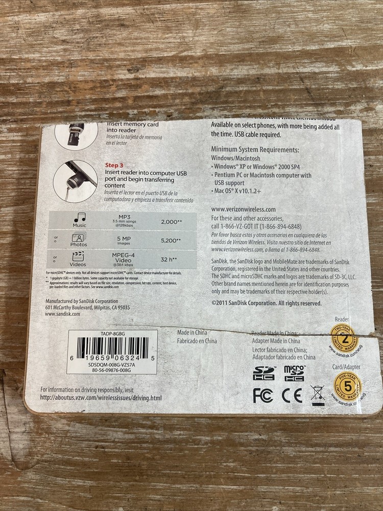 Verizon SanDisk 4GB Memory Card NEW in package
