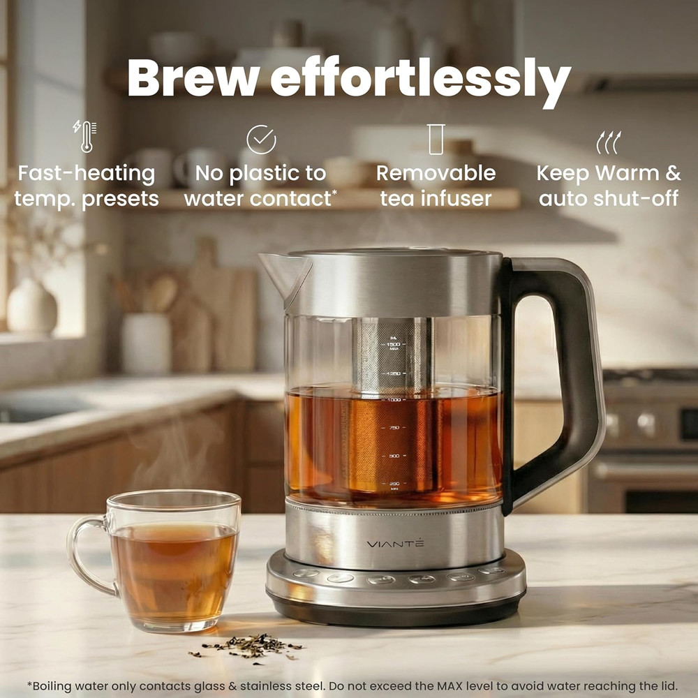 Electric Tea Kettle with Infuser for Loose Leaf, No Plastic in Contact with Wate
