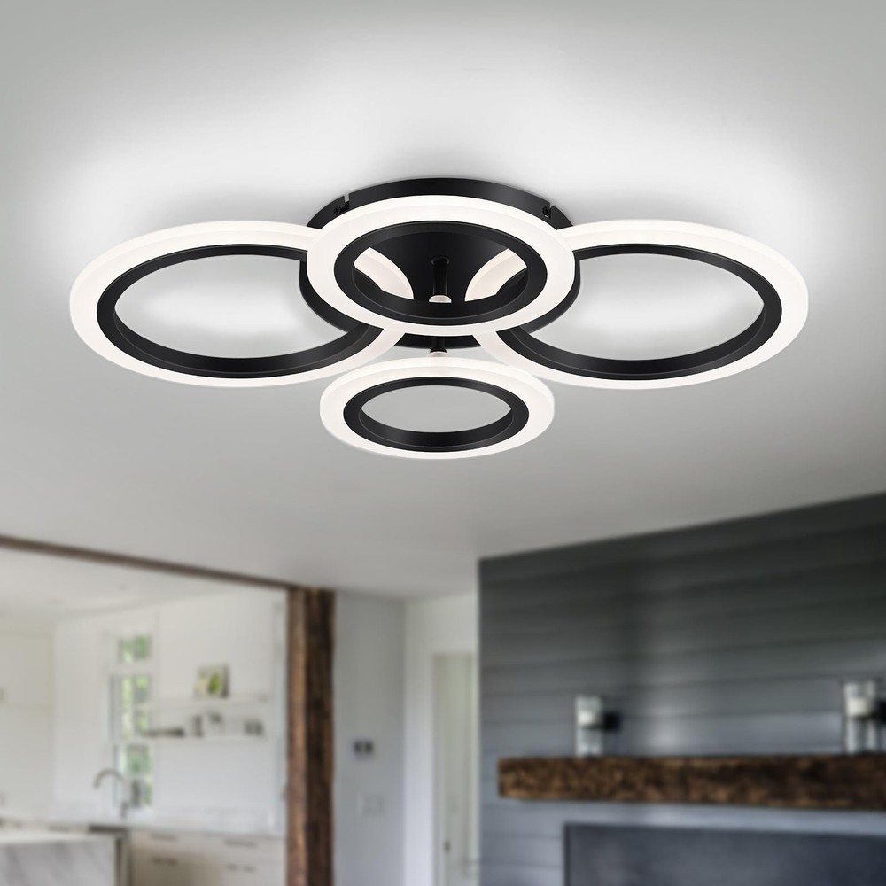 Vikaey Modern LED Flush Mount Ceiling Light, 4 Rings Black 4-Light,