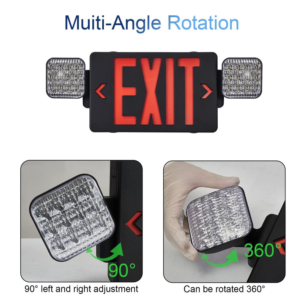 Black Exit Sign with Emergency Lights, LED 1 Pack, Housing+Red Letter