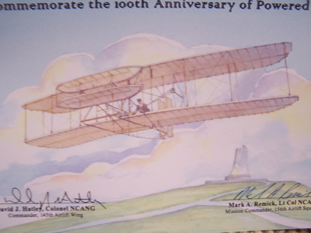 Centennial of Wright Brothers First Flight--COMMEMORATIVE CERTIFICATE & US FLAG
