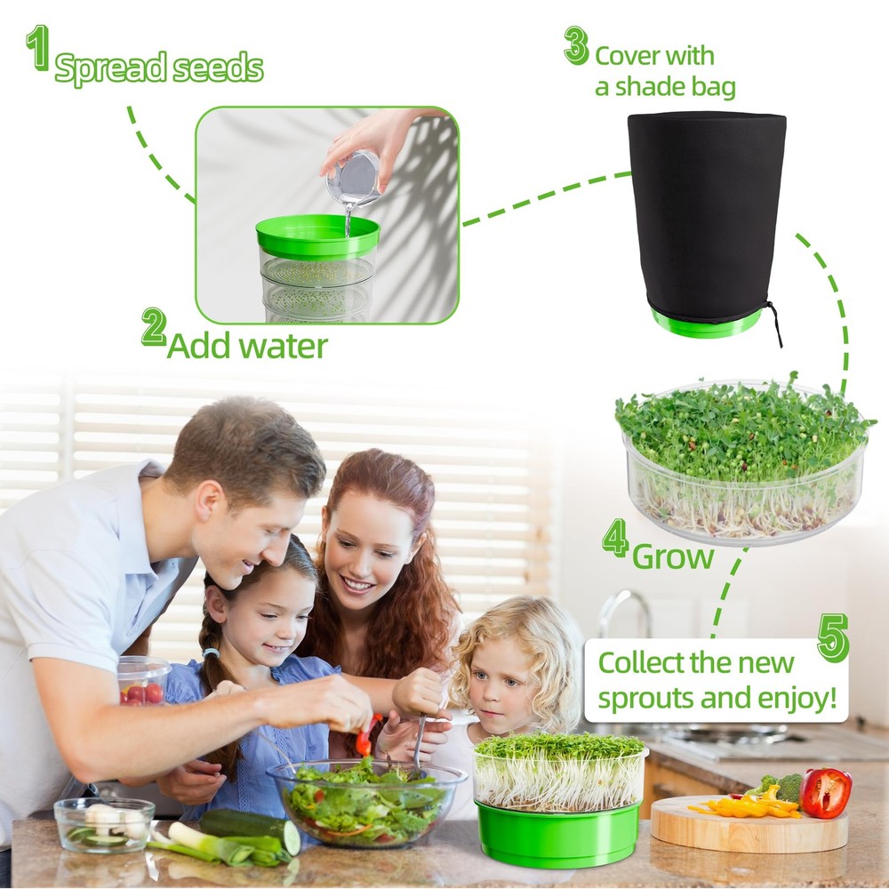 4-Tier Seed Sprouting Stackable Microgreens Growing Kit with Drain Trays