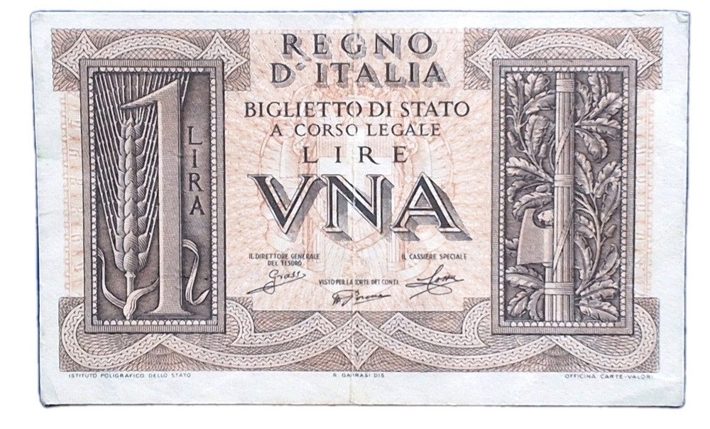 •1939•ITALY•1 LIRE•BANKNOTE•