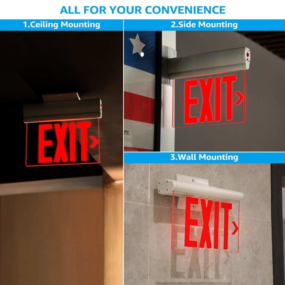 2-Pack LED Edge Lit Exit Sign, with Rotating Clear Panel, Single Acrylic Face