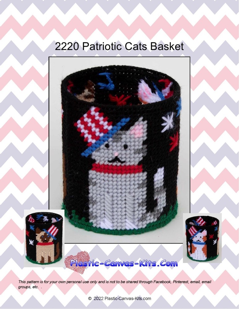 Patriotic Cats Basket-Plastic Canvas Pattern or Kit