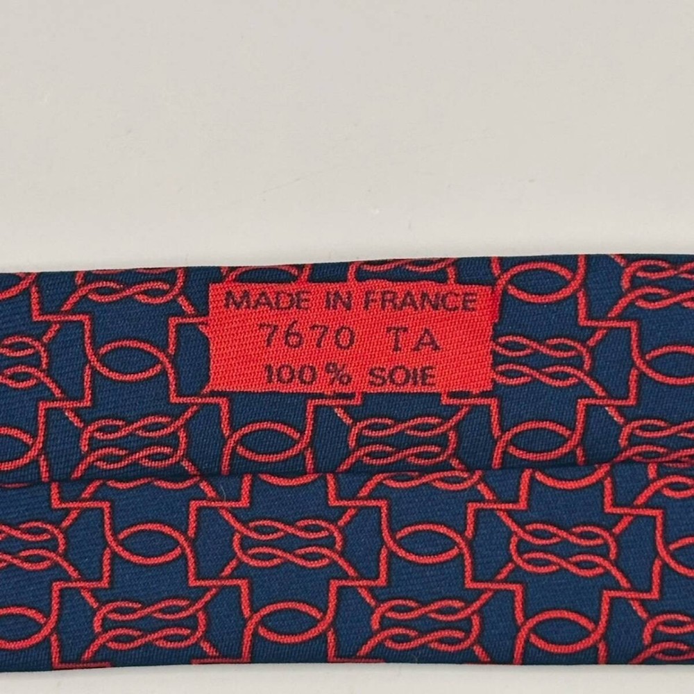 HERMES Tie Navy Red Rope Pattern 7670 TA