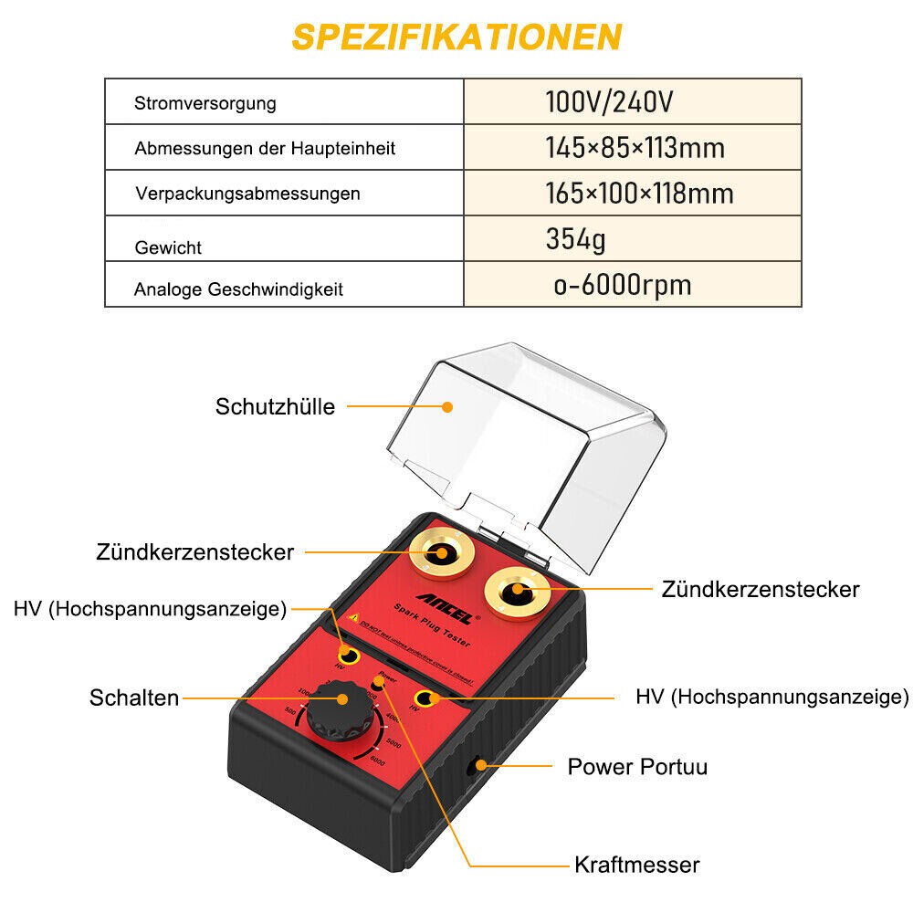 ANCEL Car Spark Plug Tester Ignition System Double Hole Detector Spark Plug