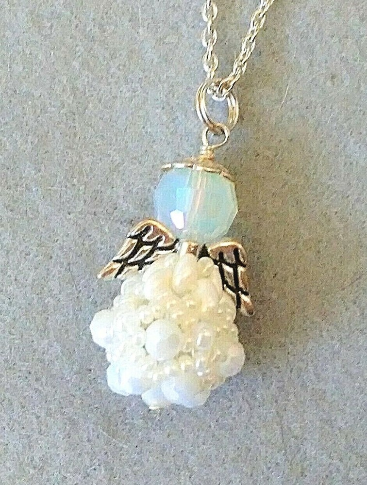Handmade 3D White Silver Angel Necklace