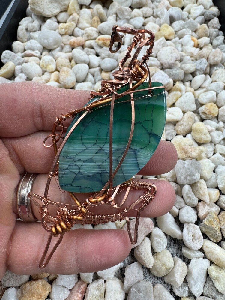 Handmade Wire Wrapped Agate Pendant - Green