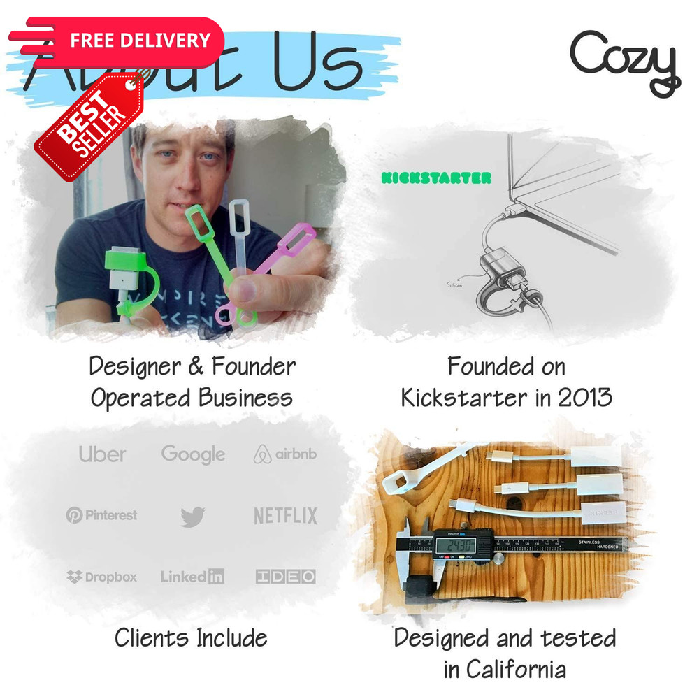 [10-Pack] Cozy USB Caps/Covers/Tether for A USB-A (2) - Black - 10 Pack