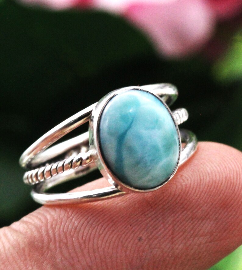 Larimar Ring 925 Sterling Silver Band &Statement Ring Handmade Ring All size