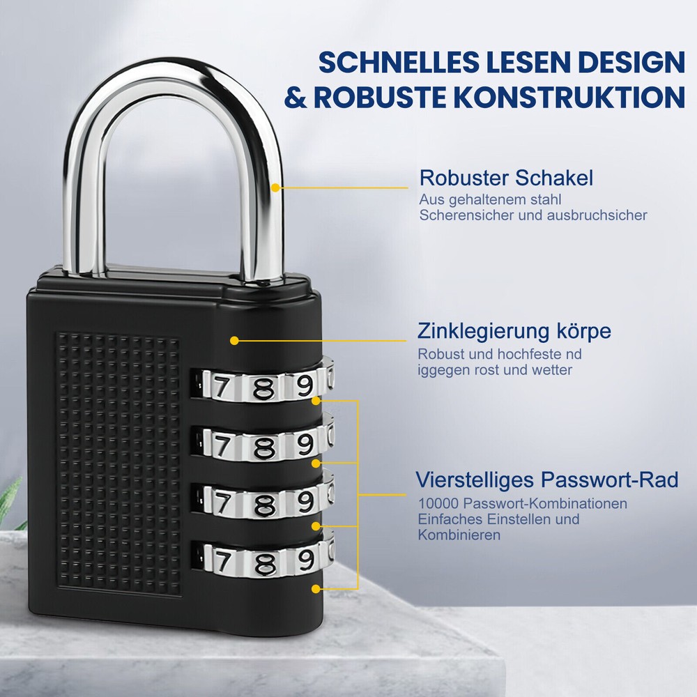 2x combination lock 4 digit padlock weatherproof lock number code